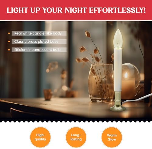Creative Hobbies Electric Window Candle Lamp with Brass Plated Base, Dusk to Dawn Sensor Turns Candle on in Dark and Off in Light, Ready to Use!