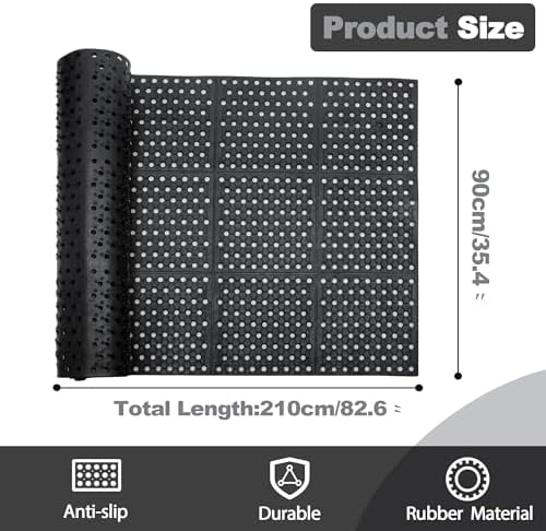 uyoyous Rubber Flooring Mat with Drainage Holes 82.67"x35.43" Resistant Anti-Fatigue Commercial Kitchen Mats with Non-Slip Backing Heavy Duty Rubber