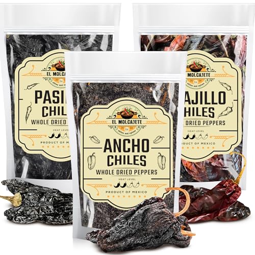 Dried Chile Peppers Variety 3x4oz Ancho Guajillo Pasilla Mexican Chili | Ancho: sweet smoky. Guajillo: fruity. Pasilla: earthy tangy. Whole pods for