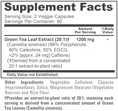 NusaPure Green Tea, 1200 mg, Non GMO, Vegan, 180 Veggie Caps - 90 Servings | Camellia Sinensis 20:1 Extract, Supports Nutritional Supplementation