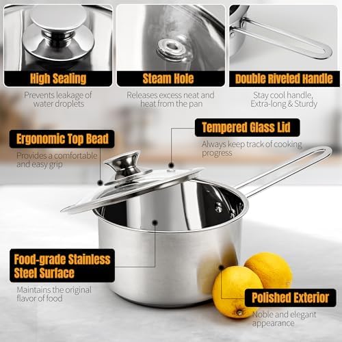 Stainless Steel pots and pans set, 6 PCS Nonstick Induction Cookware Set | Works with Induction/Electric and Gas Cooktops, Dishwasher Safe