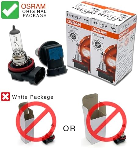 OSRAM H11 OEM Original Standard Halogen Headlight Bulbs 12V 55W 64211L+ (Long Life) Made in Germany | Pack of 2 | Long Life, 3200K, 12V, 55W