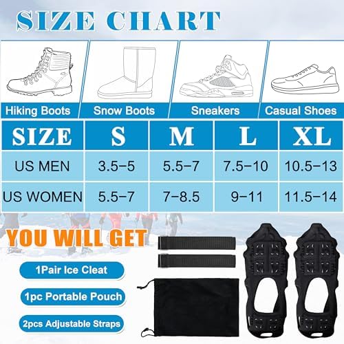 Ice Snow Traction Cleats for Shoes and Boots Non-Slip Crampon Snow Cleats for Winter Walking on Snow and Ice Boots Cleats for Men Women Walking