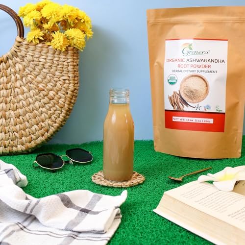 Grenera Organic Ashwagandha Root Powder | 2.2 lbs (1 kg) | USDA Organic, Vegan, Kosher Certified | Non-GMO, Gluten Free | Ashwagandha Powder for Smoothies, Drinks, Recipes | Lab Tested