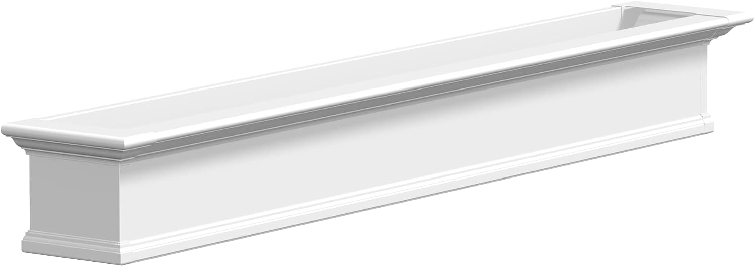 Mayne Yorkshire 60in Self-Watering Rectangular Window Box Planter, White | Self-watering, All season, Fade resistant, Customizable, Mounting brackets included, Built-in overflow, 15-year warranty
