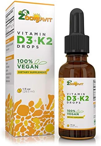 Vegan Liquid Drops Vitamin D3 K2 (MK7) - 100% Plant Based Liquid Vitamin D Enhanced with Coconut Oil for Max Absorption - 1 Serving = 1000 IU VIT D3