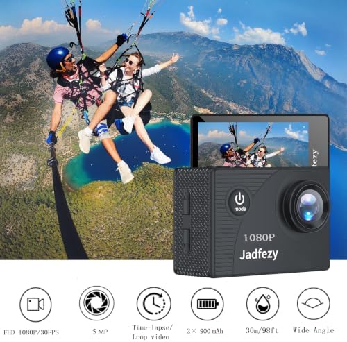 Action Camera FHD 1080P 12MP, 98FT/30M Underwater Waterproof Camera with 2 Batteries