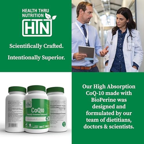 Health Thru Nutrition CoQ-10 100mg with BioPerine 120 Softgels | High Absorption Naturally Fermented USP Grade Coenzyme Q10 Supplement | 3rd Party Tested | Heart Health and Energy Support | High Absorption Naturally Fermented USP Grade Coenzyme Q10 Suppl…