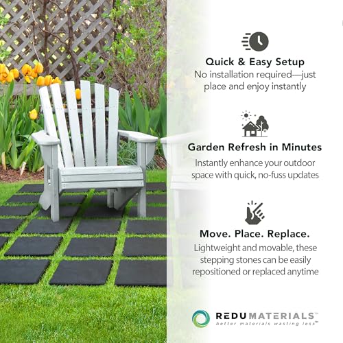 TierraVerde Faux Stone Square Stomp Stones, 12"x12", Black, 10-Pack | Durable Rubber Stepping Stones for Landscaping, Gardening & Walkways