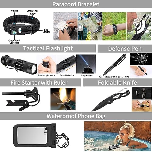 Emergency Survival Kit and First Aid Kit, Camping First Aid Survival Kit with Molle Pouch for Preparedness Outdoor Adventure, Black