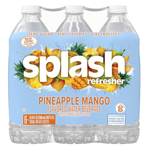 SPLASH REFRESHER Flavored Water Bottles, Lemon - 6 Pack | Refreshing Flavored Bottled Water with Electrolytes - Zero Sugar & Zero Calories - 16.9 Fl Oz