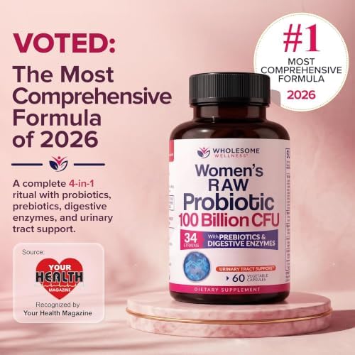 Wholesome Wellness Dr. Formulated Raw Probiotics for Women 100 Billion CFUs Capsules with Prebiotics, Digestive Enzymes, Approved for Adults