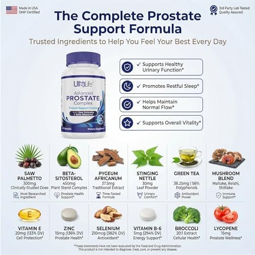 Advanced Saw Palmetto Prostate Supplement for Men with Beta Sitosterol Promotes Urinary Comfort, Sleep Quality & Prostate Health 90 Capsules