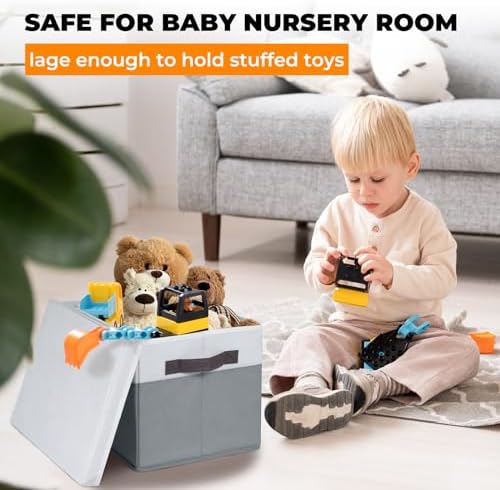 Large Closet Storage Baskets Bins with Lids 4 Pack, Storage Baskets for Organizing Shelves Nursery Bedroom