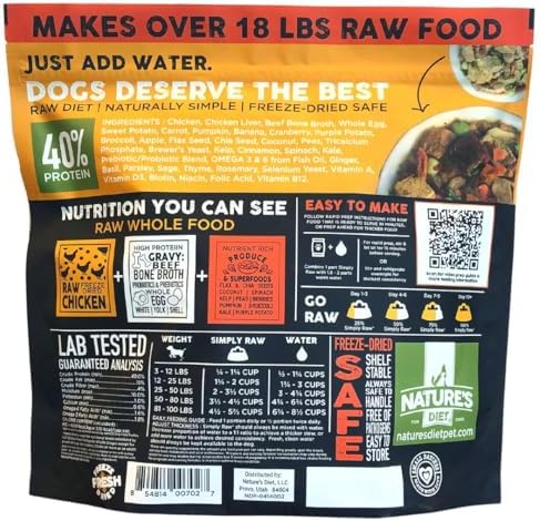 Nature's Diet Simply Raw Freeze-Dried Whole Food Meal - Makes 18 Lbs Fresh Food with Muscle, Organ, Bone Broth, Whole Egg, Superfoods