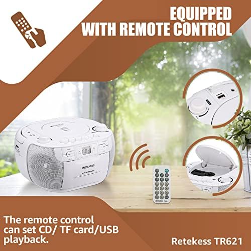 Retekess TR621 CD and Cassette Player Combo, Boombox CD Player(White)