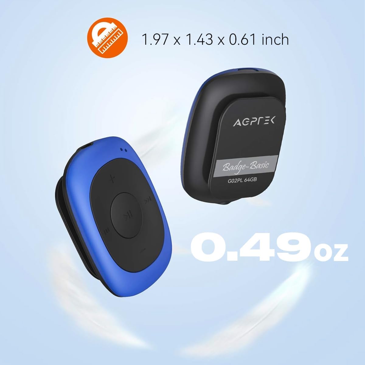 AGPTEK G02 8GB Clip MP3 Player with FM Shuffle & Sweatproof Silicone Case | Screen-Free Portable Music Player, No Bluetooth, Simple for Sports, Running & Walking