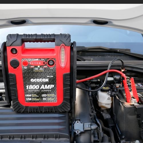1800A Peak Car Jump Starter, 20000mAh Battery Booster for up to 6.5L Gas/5L Diesel Engines, 12V Portable Power Bank with LED Light, USB Outports