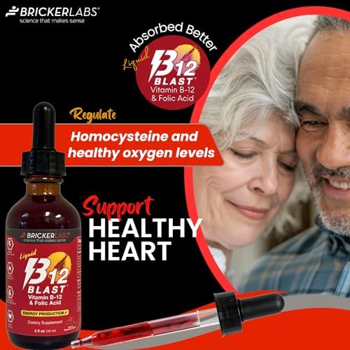 Bricker Labs B-12 Blast Liquid Vitamin B12 and Folic Acid Supplement, Support Energy Production