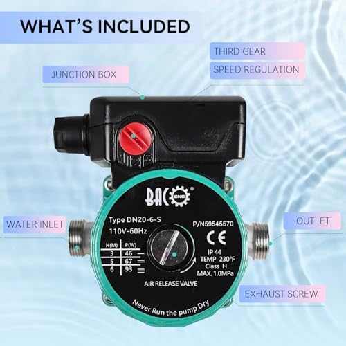 BACOENG Hot Water Recirculating Pump, Stainless Steel Head, Circulation Pump NPT 3/4", 3-Speed Control, Circulating Pump for Water Heater System