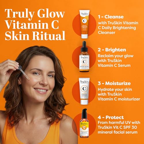 TruSkin Brightening Vitamin C Serum for Face with Hyaluronic Acid, 2 fl oz | Anti aging face serum with Vitamin E to improve the look of dark spots, fine lines, skin tone & support radiant-looking skin
