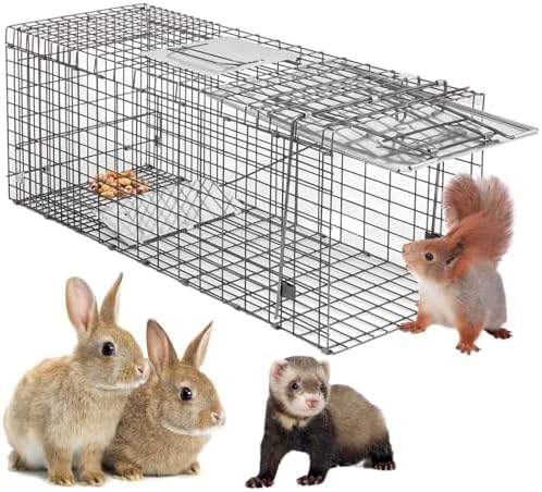 24" x 7.5" x 8" Small Live Animal Trap Steel Cage Catch and Release One Door Humane Rodent Cage Trap for Little Rabbits/Stray Cats/Squirrel/Skunk/Mink/Opossum Outdoor Animals