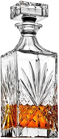 Crystal Whiskey Decanter, Lead-Free Barware Gift for Men, Scotch Bourbon Liquor, Irish Cut, 750ml