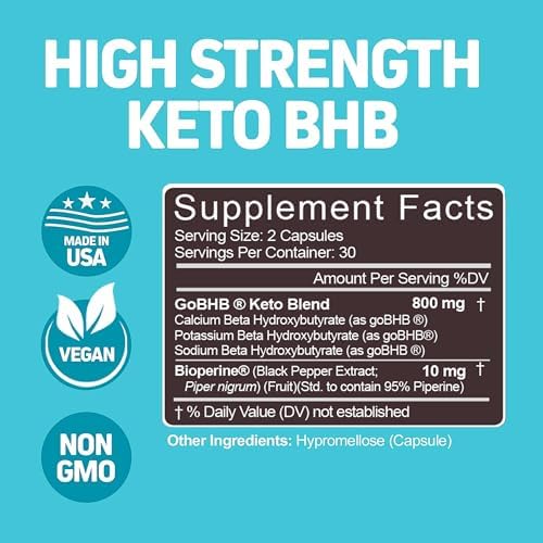 Herbtonics Keto BHB+ BioPerine Keto Pills, Exogenous Ketones for Ketosis Support, Weight Management, GLP‑1 Support, Energy & Mental Focus