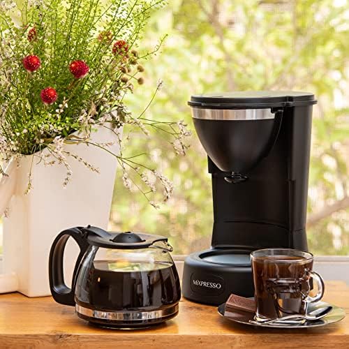 Mixpresso 5 Cup Drip Coffee Maker, Coffee Pot with Reusable Filter, Black | Glass Carafe Coffee Machine with Auto-Off, Anti-Drip, Water Window and Easy On/Off Switch for Convenient Everyday Brewing