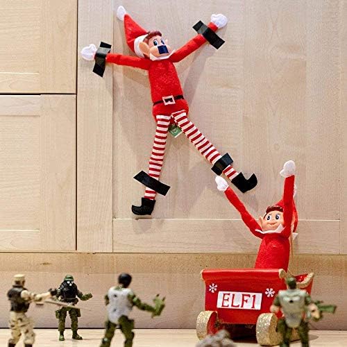 Glow Set of 2 Naughty Little Xmas Elves - Playful Elf Figure with Soft Body, Vinyl Face, Hook and Loop Grip Elves Behavin’ Badly Christmas Family Elfie Elvie Toy Boy Girl