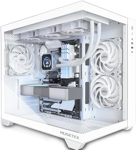 MUSETEX Y6 PC Case, Pre-Installed 7 Infinity Mirror PWM ARGB Fans, ATX Mid Tower Computer Case, Gaming PC Case with Type-C, 270° Full View Tempered Glass, Black