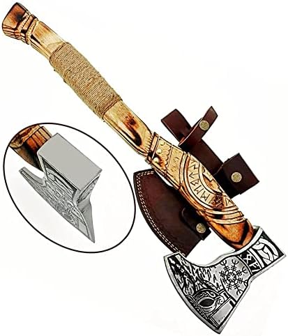 Poshland AX-7000 Custom Gift Forged Carbon Steel Viking Axe with Rose Wood Shaft, Viking Bearded Camping Axe