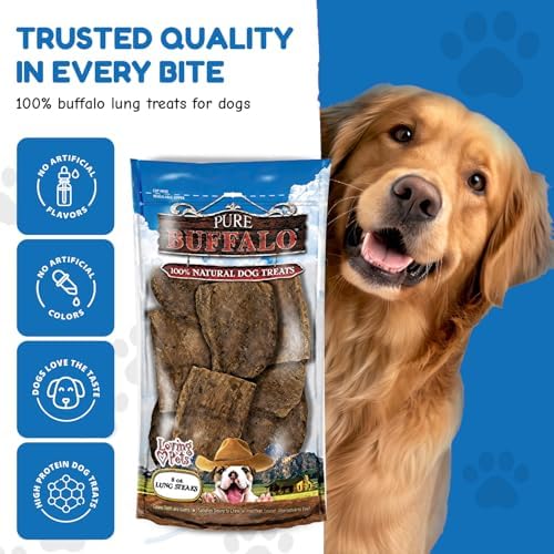Loving Pets Pure Buffalo Lung Steaks – Natural Single Ingredient Buffalo Dog Treats – High Protein Chewy Dog Snacks for Everyday Reward – Grain Free, Long-Lasting Treats for Small, Medium & Large Dogs