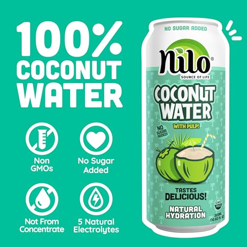 NILO 100% Pure Coconut Water | NO Sugar added | GMO FREE | NOT from Concentrate | 10.8 oz (Pack of 12)