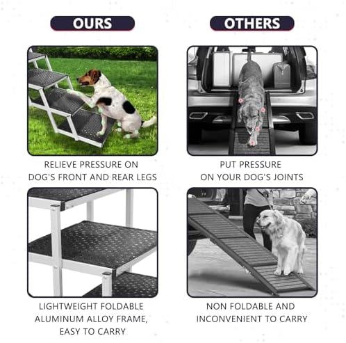Dog Ramps for Small & Big Dogs Portable Folding Pet Stairs with Nonslip Surface Foldable Truck Ramp Stairs for Car, SUV and Trucks, Supports Up to 250LBS, 6 Steps