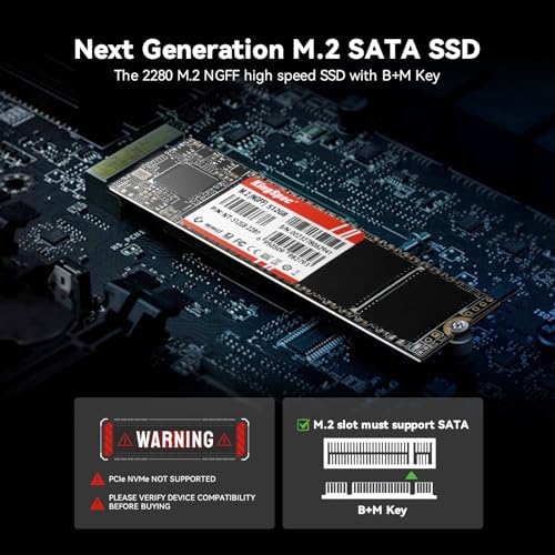 KingSpec 1TB M.2 SATA III 2280 SSD, NOT for NVMe Slots | SATA3 6Gb/s, B+M Key, Up to 550MB/s, Internal Solid State Drives for Laptop / Desktop Upgrades