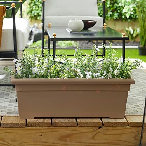 The HC Companies Romana Planter Box, 28 Inch, Clay, 1-Pack | Plastic, Drainage Plug, Lightweight, UV-Resistant, for Garden, Patio, Balcony & Fence