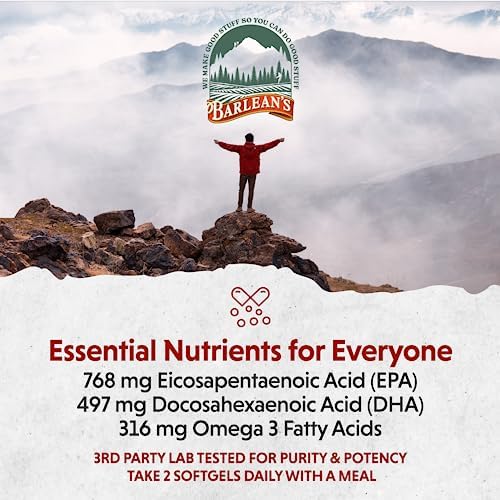 Barlean's Orange Omega-3 Fish Oil Softgels, 1300mg EPA & DHA, 60ct | Wild-caught fish oil, Ultra-high potency EPA DHA omega-3, Burpless, Non-GMO