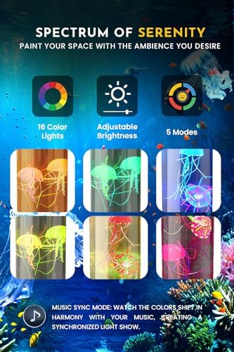 Brewish Jellyfish Lamp, 16 Color Options, 4 Mode Lifelike Jellyfish Aquarium, Electric Jellyfish LED Night Light, Fake Aquarium, Home Decor
