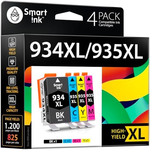 Smart Ink Compatible Ink Cartridges Replacement for HP 934 and 935 HP 934XL 935XL 4 Combo Pack (1 Black