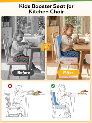 Booster Seat for Kitchen Chair - Toddler Booster Seat for Dining Table - PU Washable Double-Safety Straps with Buckle