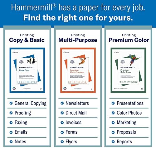 Hammermill Printer Paper, Premium Multipurpose Paper 20 lb, 8.5 x 11-5 Ream (2,500 Sheets) - 97 Bright, Made in the USA, 105910C