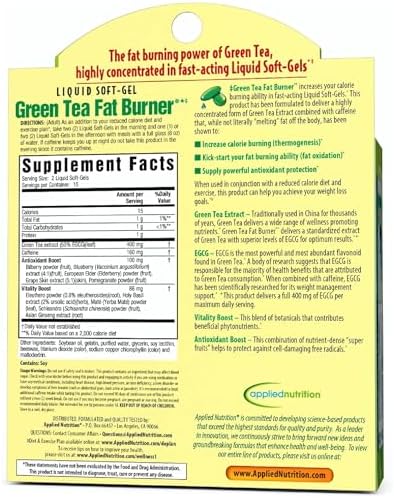 Applied Nutrition Green Tea Fat Burner EGCG 30 Liquid Softgels Pack of 3 | Green Tea Extract with EGCG + Green Coffee Bean Extract | Supports