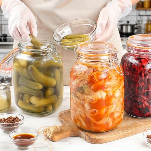 Qianfenie 1.1 Gallon Wide Mouth Airtight Glass Storage Containers with Lids