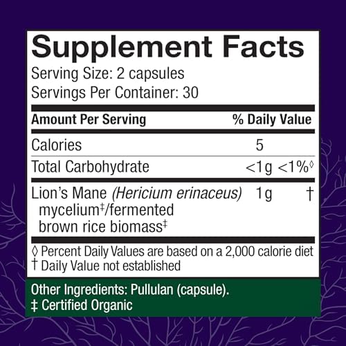 Host Defense Mushrooms Lion's Mane - Brain Health Support Supplement for Focus & Memory Function - Immune & Nervous System Support Supplement- 30 Capsules