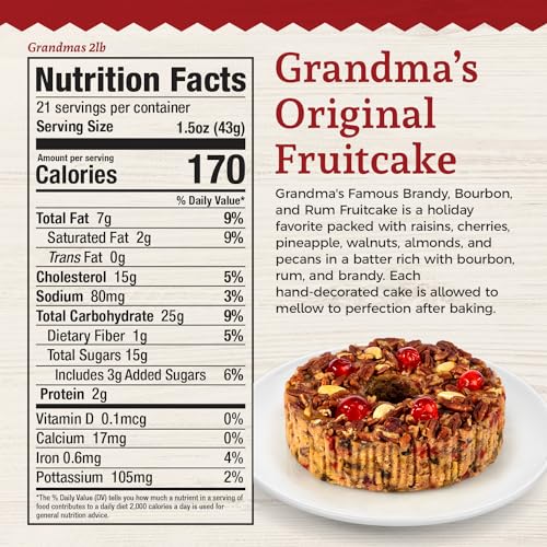 Beatrice Bakery Co. Original Fruitcake, Grandma's Old Fashioned Fruit and Nut Freshly Made, Brandy, Bourbon and Rum Fruitcake, Est. 1917 (32 oz Box)