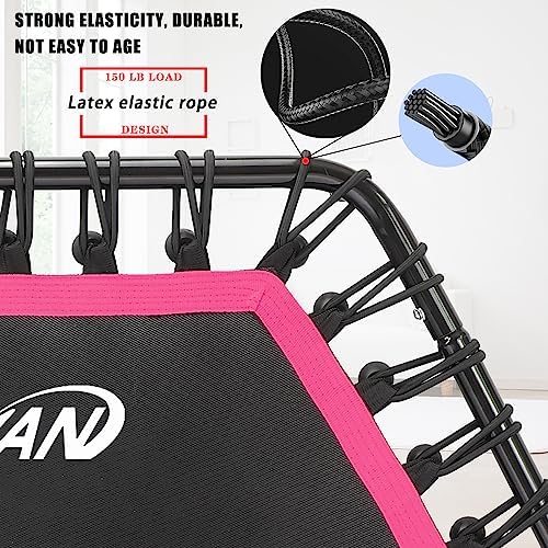 Newan 48'' Fitness Trampoline with Adjustable Handle Bar, Silent Trampoline Bungee Rebounder Jumping Cardio Trainer Workout for Adults - Max Limit 330 lbs