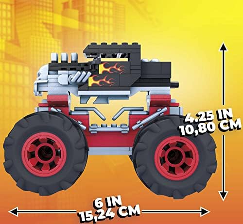 MEGA Construx Hot Wheels Monster Trucks Toy Car Building Set, Bone Shaker with 194 Pieces, 1 Micro Action Figure Driver, Red, Kids Age 5+ Years