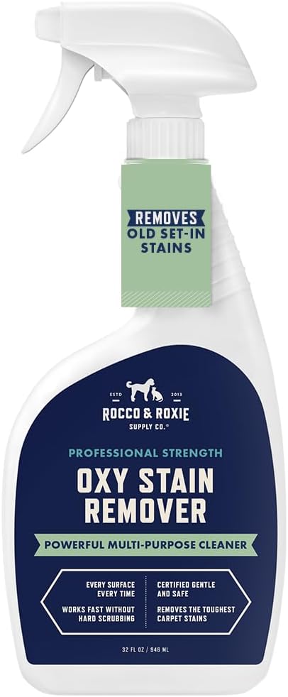 Rocco & Roxie Oxy Stain Remover - Oxygen Powered Carpet Cleaner Spray - Pet Stain Remover for Carpet, Spot Cleaner for Upholstery, Couch, Laundry, Rug