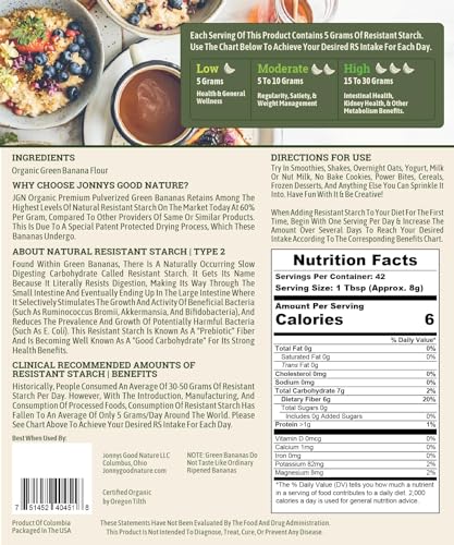Jonnys Good Nature Organic Ultra High Resistant Starch Premium Green Banana Flour | On Average [10x's] More Prebiotic Fiber Per Gram Than Other